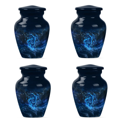 classic goat urn with wolf howling design.