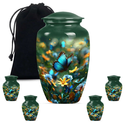 Butterfly Theme Large Urn With 4 Keepsake Urn