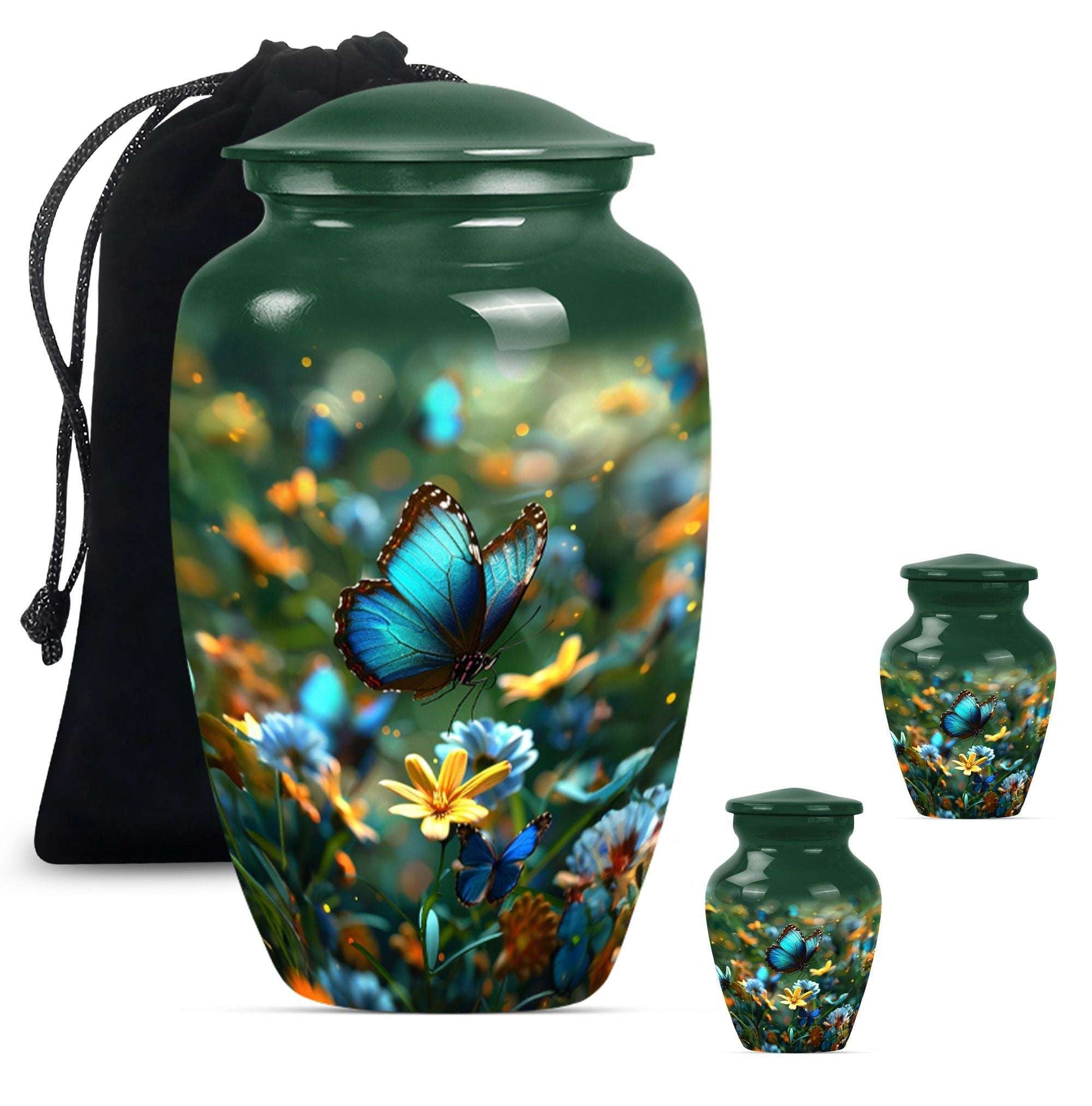 Butterfly Theme Large Urn With 2 Keepsake Urn