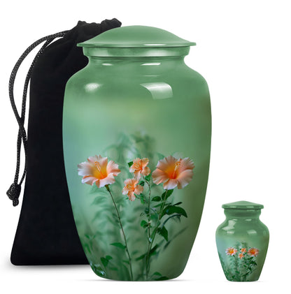 Flowers Theme Large Urn With 1 Keepsake Urn