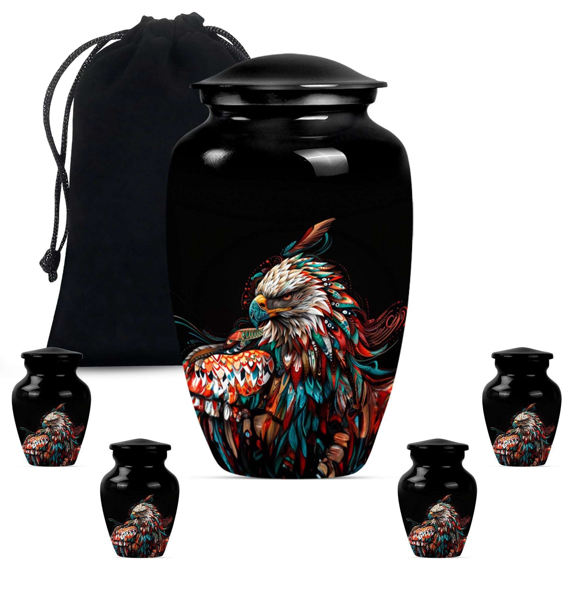 Eagle Theme Large Urn With 4 Keepsake Urn