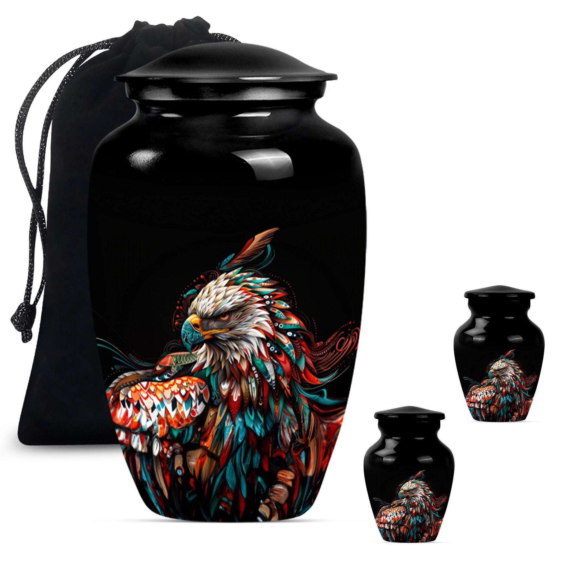 Eagle Theme Large Urn With 2 Keepsake Urn