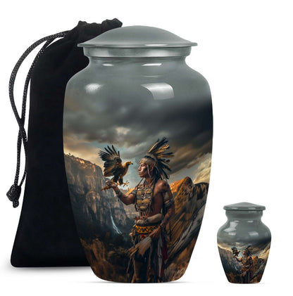 Tribe Man Theme Large Urn With 1 Keepsake Urn