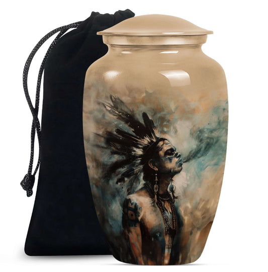 Tribe Man Theme Large Urn 10 Inch