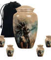 Tribe Man Theme Large Urn With 4 Keepsake Urn