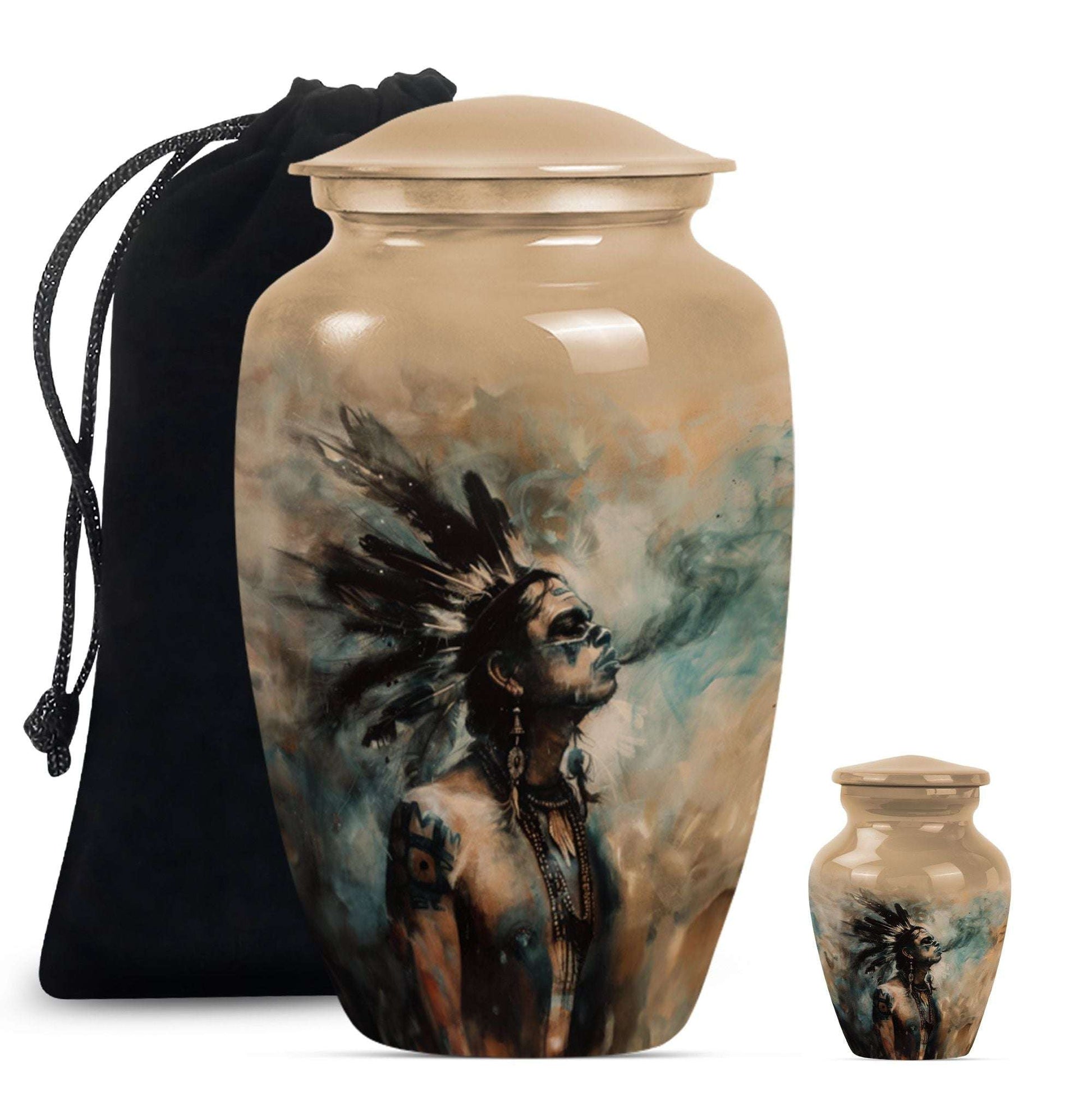 Tribe Man Theme Large Urn With 1 Keepsake Urn