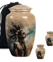 Tribe Man Theme Large Urn With 2 Keepsake Urn