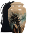 Classic 10-Inch Tribe Man Urn with Wolf Howling.