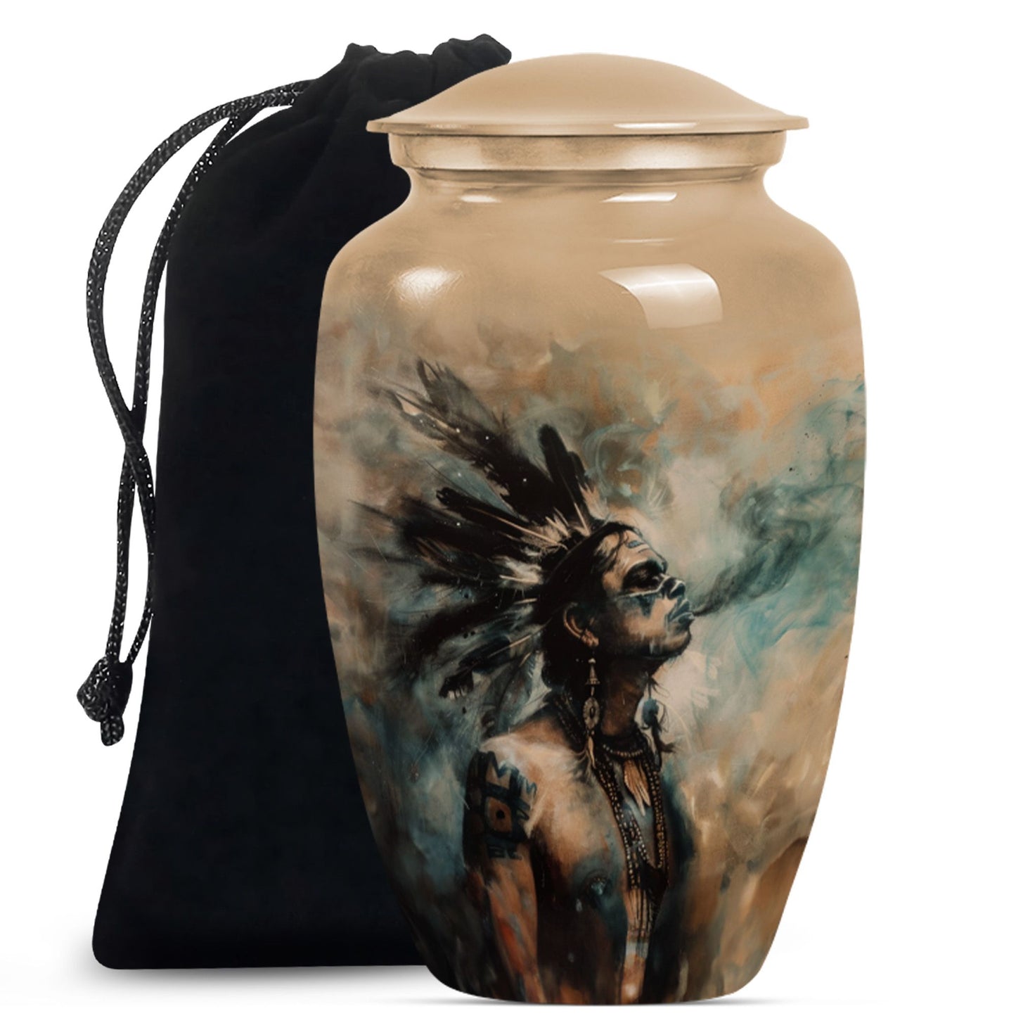 Classic 10-Inch Tribe Man Urn with Wolf Howling.