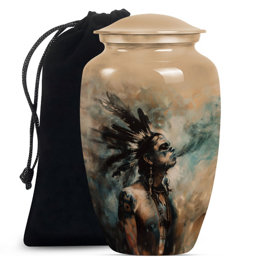Classic 10-Inch Tribe Man Urn with Wolf Howling.