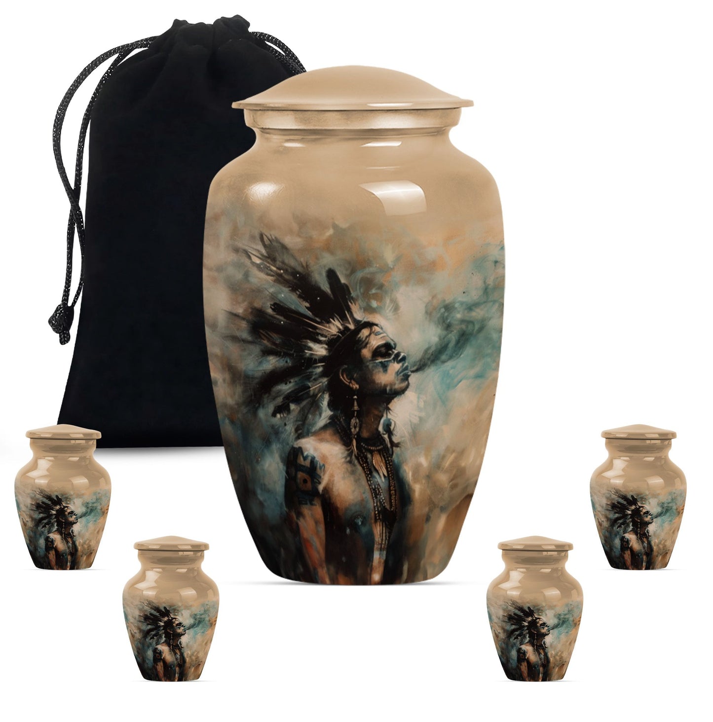 Classic 10-Inch Tribe Man Urn with Wolf Howling.