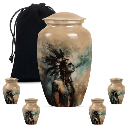 Classic 10-Inch Tribe Man Urn with Wolf Howling.