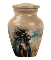 Classic 10-Inch Tribe Man Urn with Wolf Howling.
