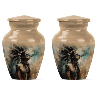 Classic 10-Inch Tribe Man Urn with Wolf Howling.
