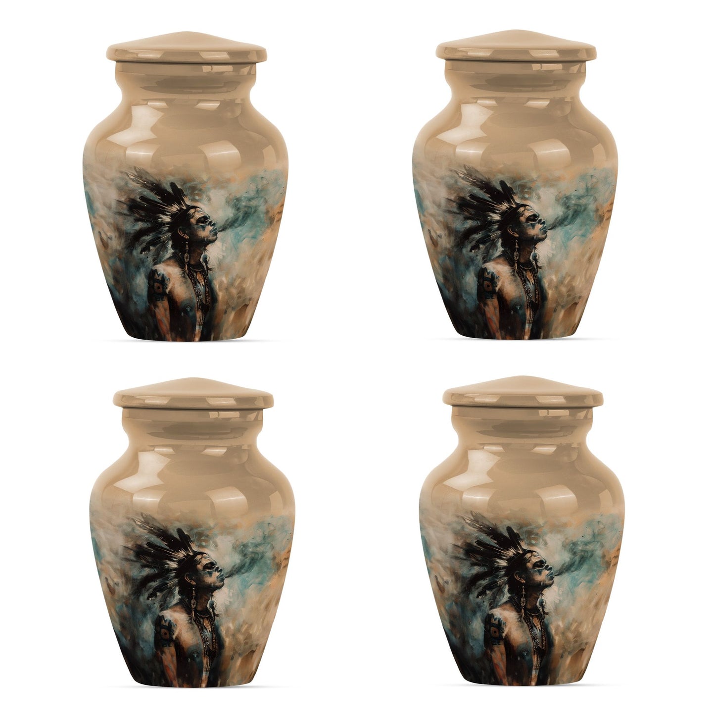 Classic 10-Inch Tribe Man Urn with Wolf Howling.