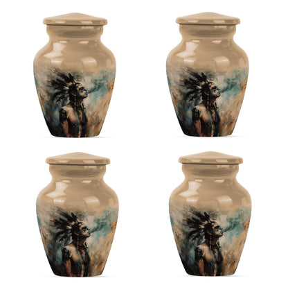 Classic 10-Inch Tribe Man Urn with Wolf Howling.