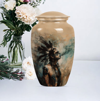 Classic 10-Inch Tribe Man Urn with Wolf Howling.