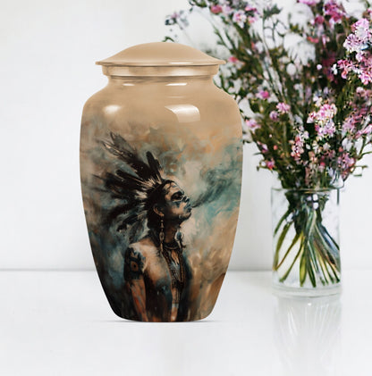 Classic 10-Inch Tribe Man Urn with Wolf Howling.