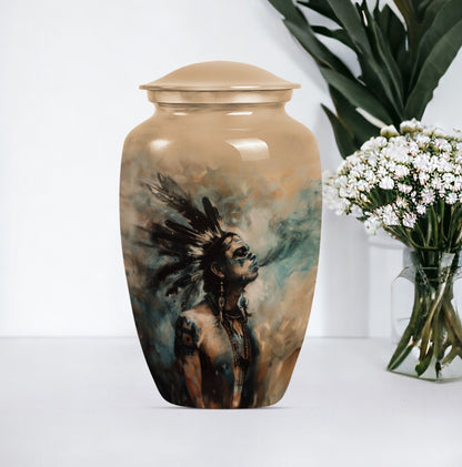 Classic 10-Inch Tribe Man Urn with Wolf Howling.