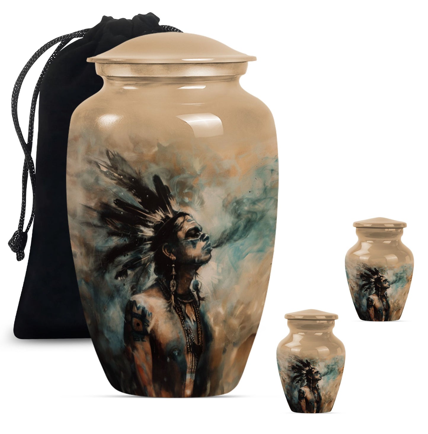 Classic 10-Inch Tribe Man Urn with Wolf Howling.