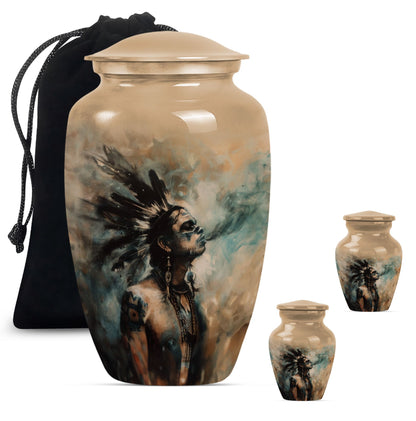 Classic 10-Inch Tribe Man Urn with Wolf Howling.