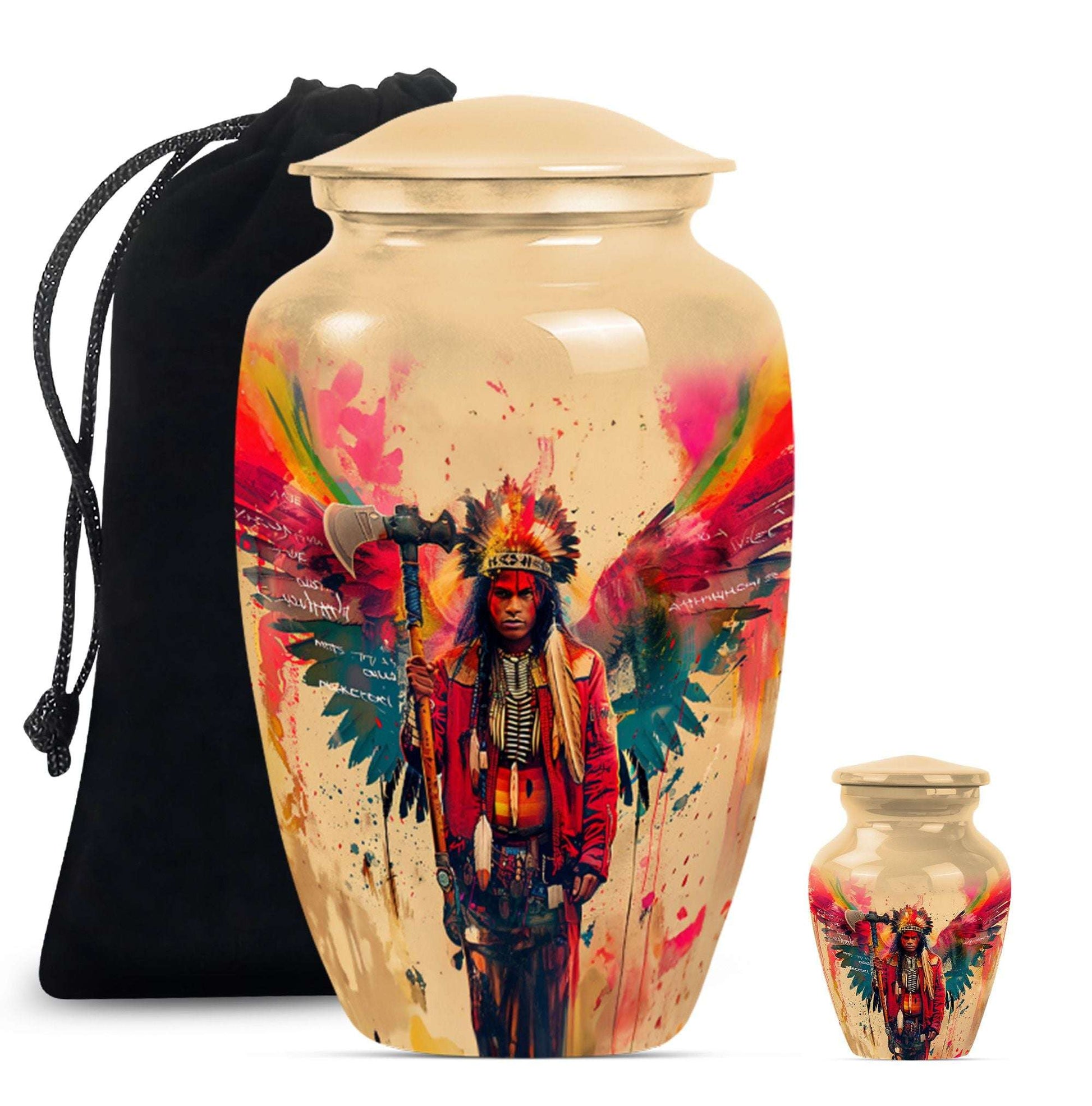 Tribe Man Theme Large Urn With 1 Keepsake Urn