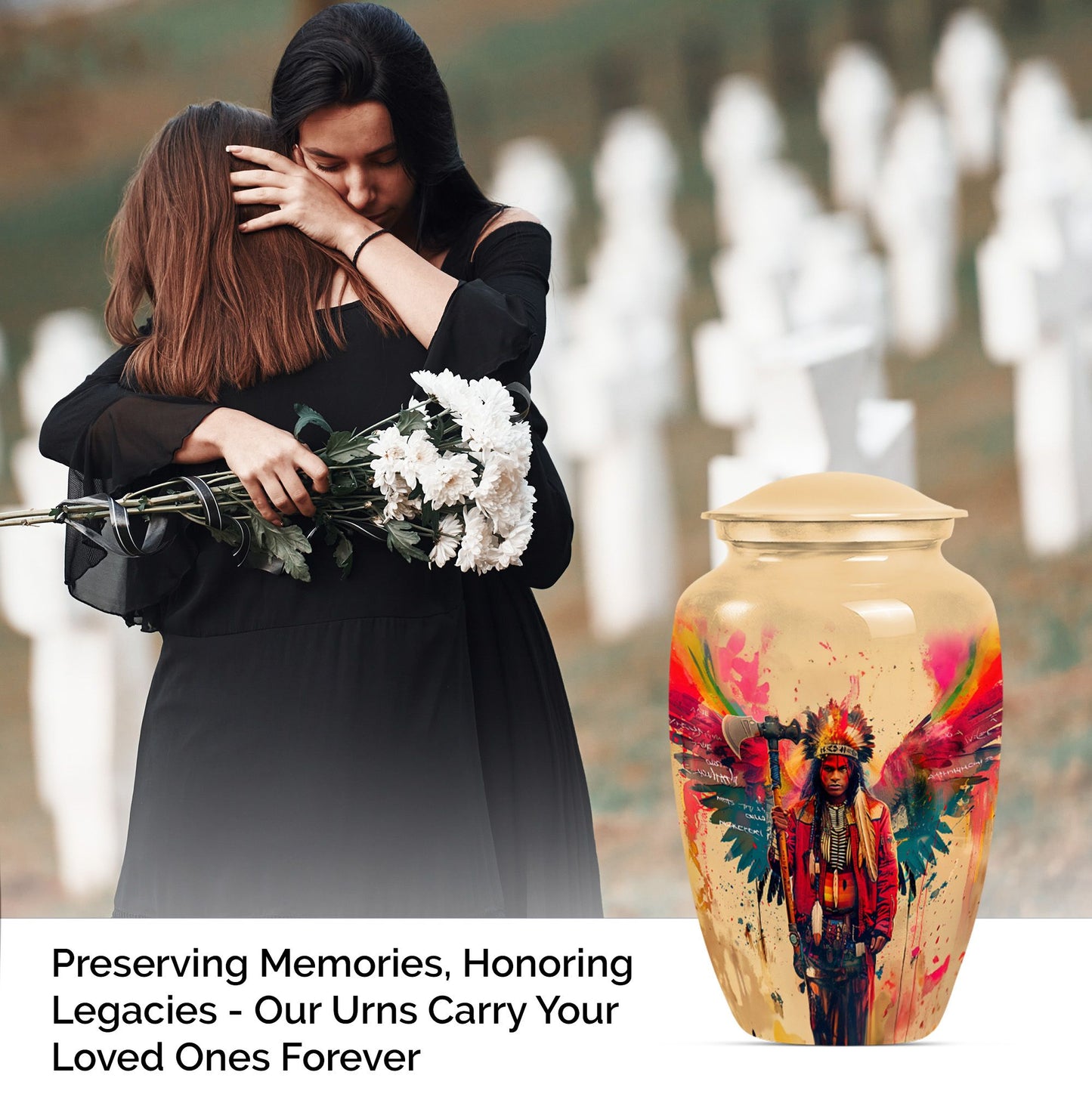 10-inch Tribe Man Urn, Classic memorial ash urn.