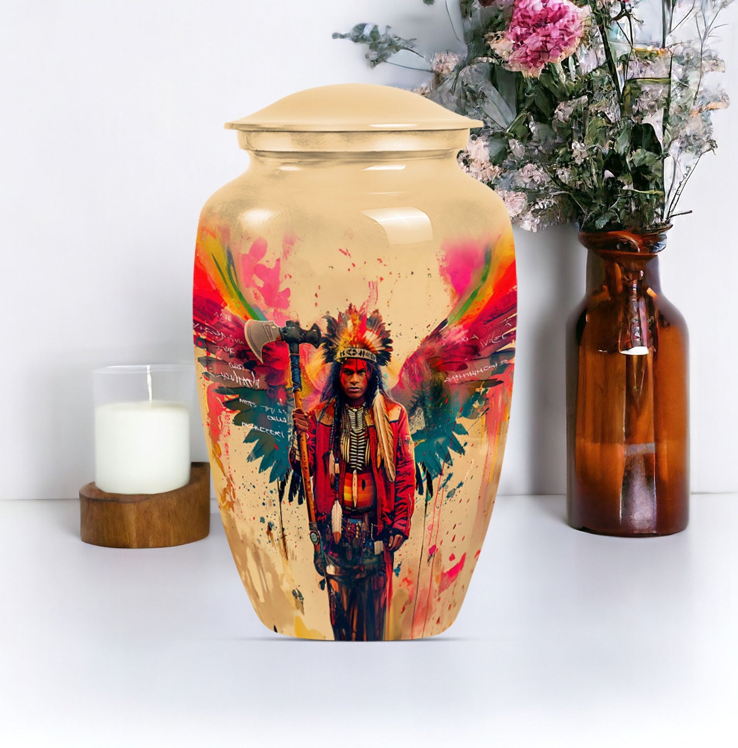 10-inch Tribe Man Urn, Classic memorial ash urn.
