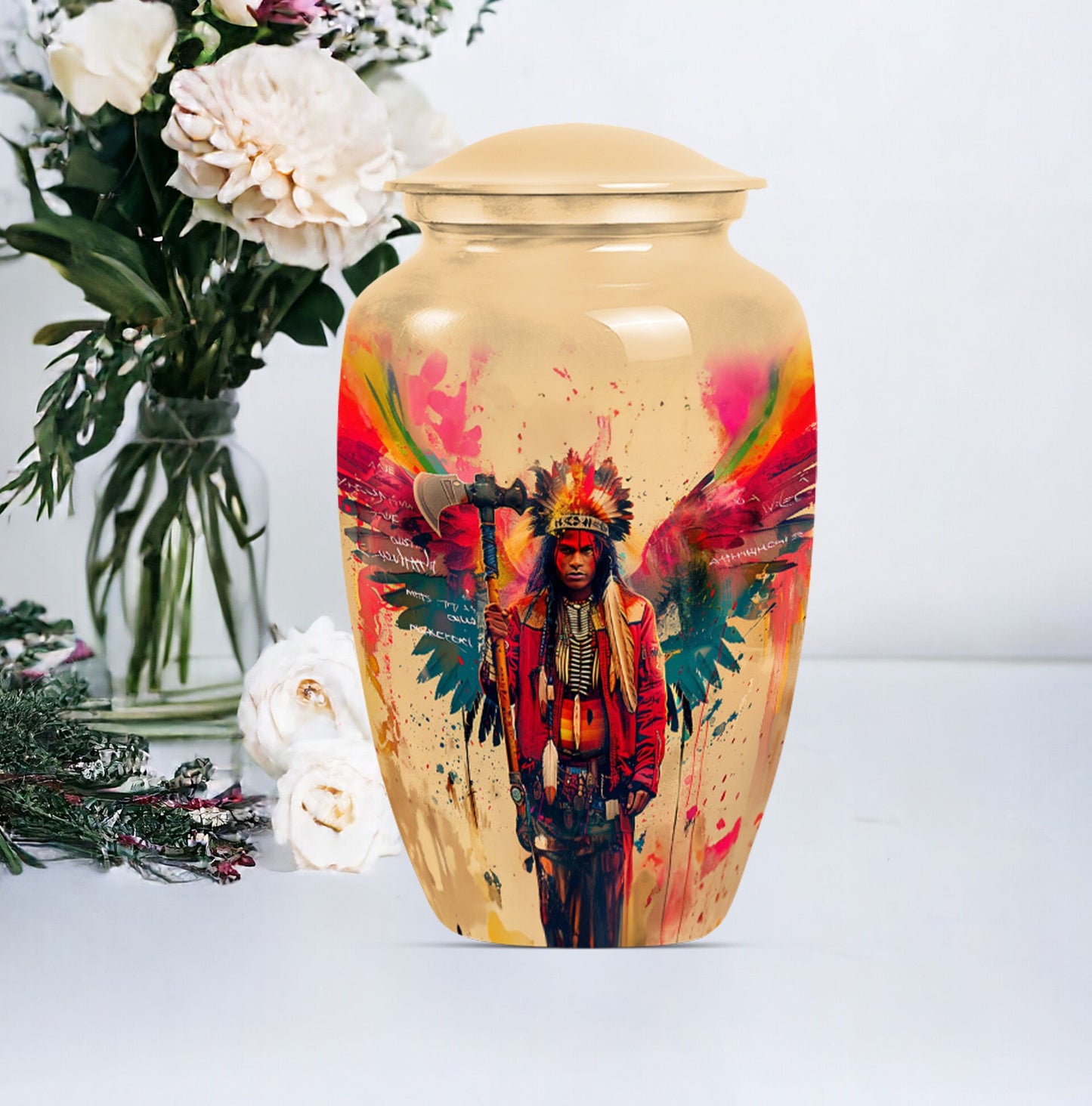 10-inch Tribe Man Urn, Classic memorial ash urn.