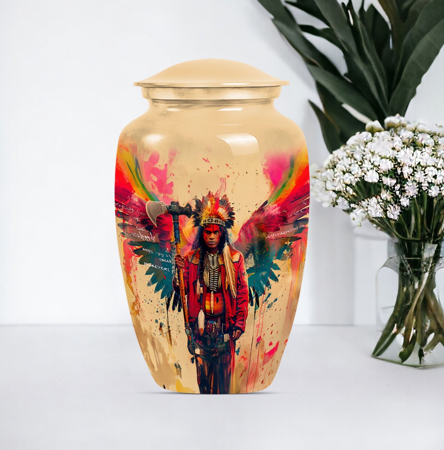 10-inch Tribe Man Urn, Classic memorial ash urn.