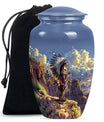 10 Inch Classic Tribe Man Urn with Wolf Howling theme.
