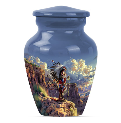 10 Inch Classic Tribe Man Urn with Wolf Howling theme.