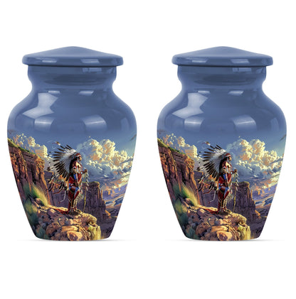 10 Inch Classic Tribe Man Urn with Wolf Howling theme.