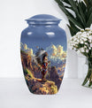 10 Inch Classic Tribe Man Urn with Wolf Howling theme.