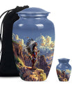 10 Inch Classic Tribe Man Urn with Wolf Howling theme.