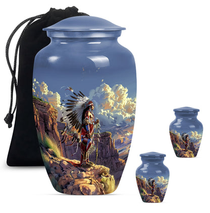 10 Inch Classic Tribe Man Urn with Wolf Howling theme.