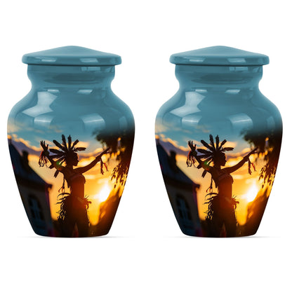 Classic 10-inch Tribe Man Urn with Wolf Howling theme.