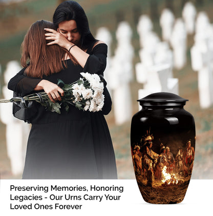 10-inch Tribe Man Urn, classic howling wolf theme.