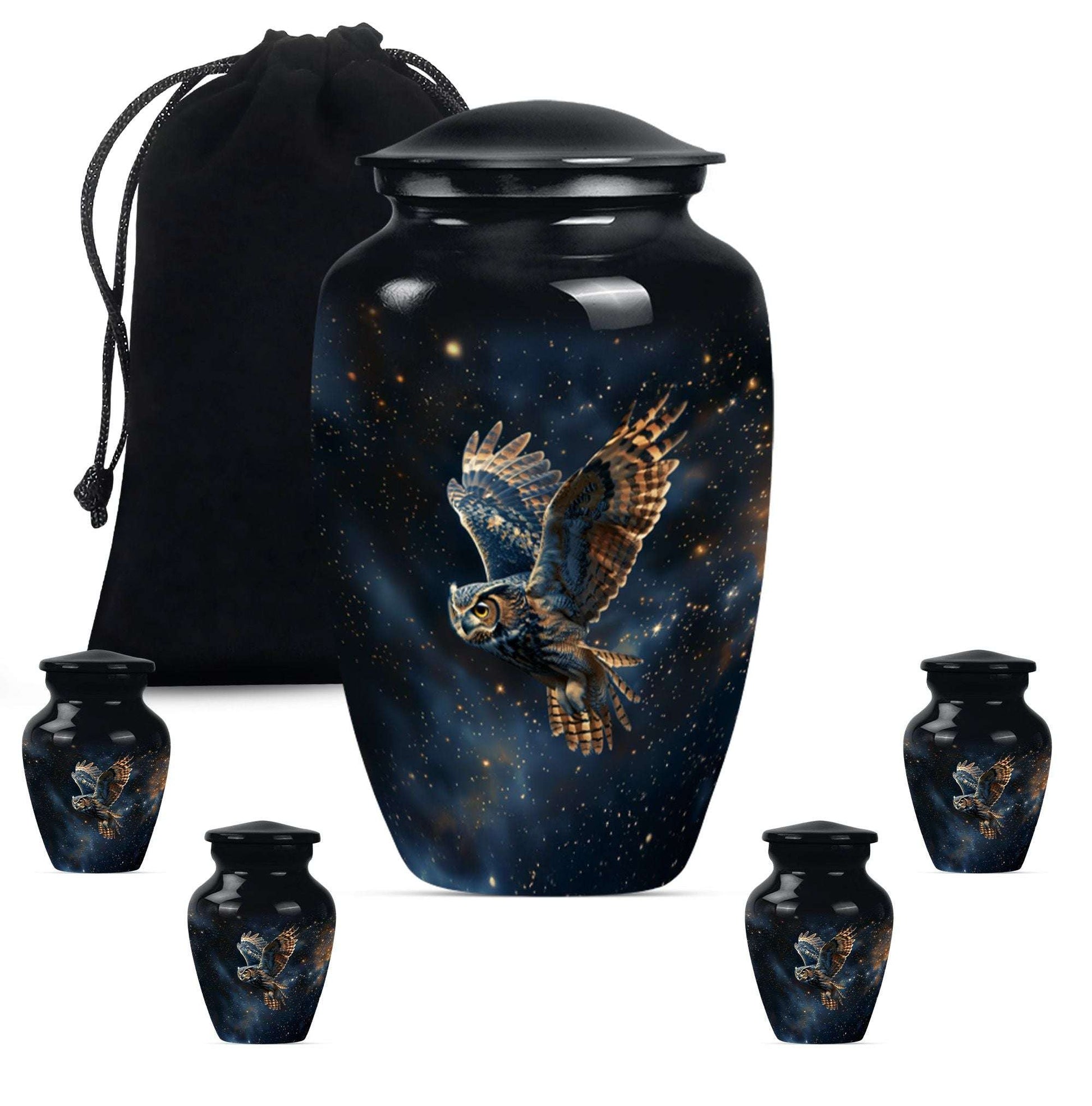 Owl Theme Large Urn With 4 Keepsake Urn