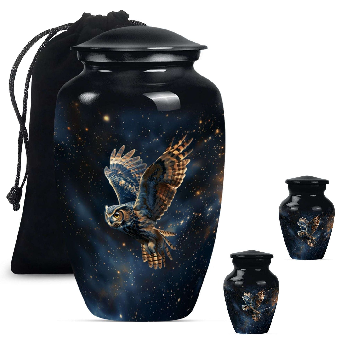 Owl Theme Large Urn With 2 Keepsake Urn