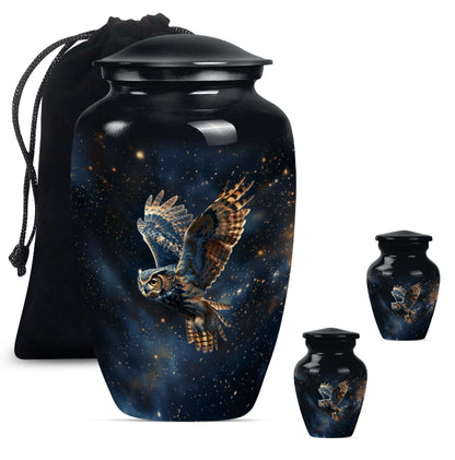 Owl Theme Large Urn With 2 Keepsake Urn