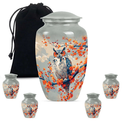 Owl Theme Large Urn With 4 Keepsake Urn