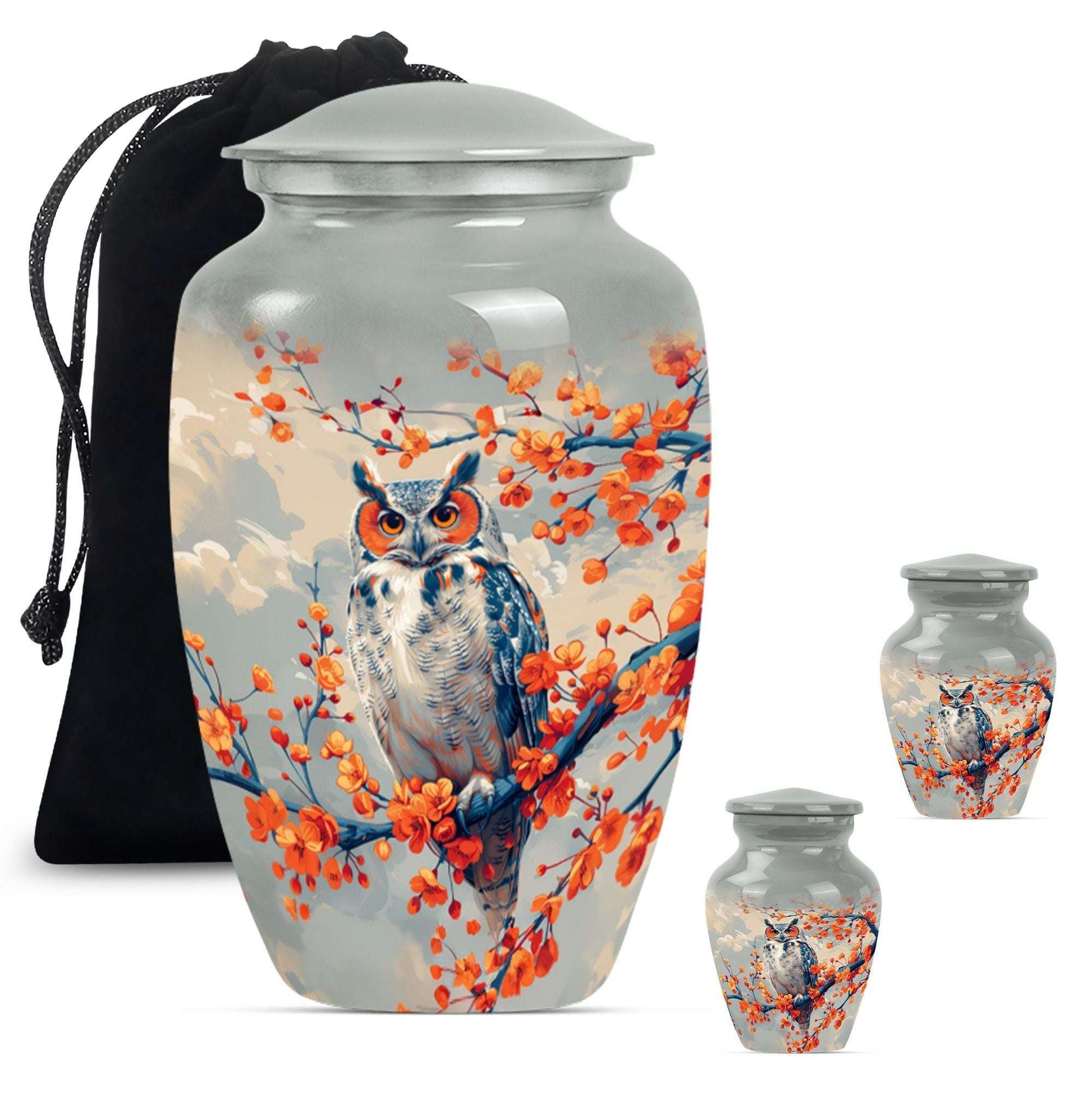 Owl Theme Large Urn With 2 Keepsake Urn