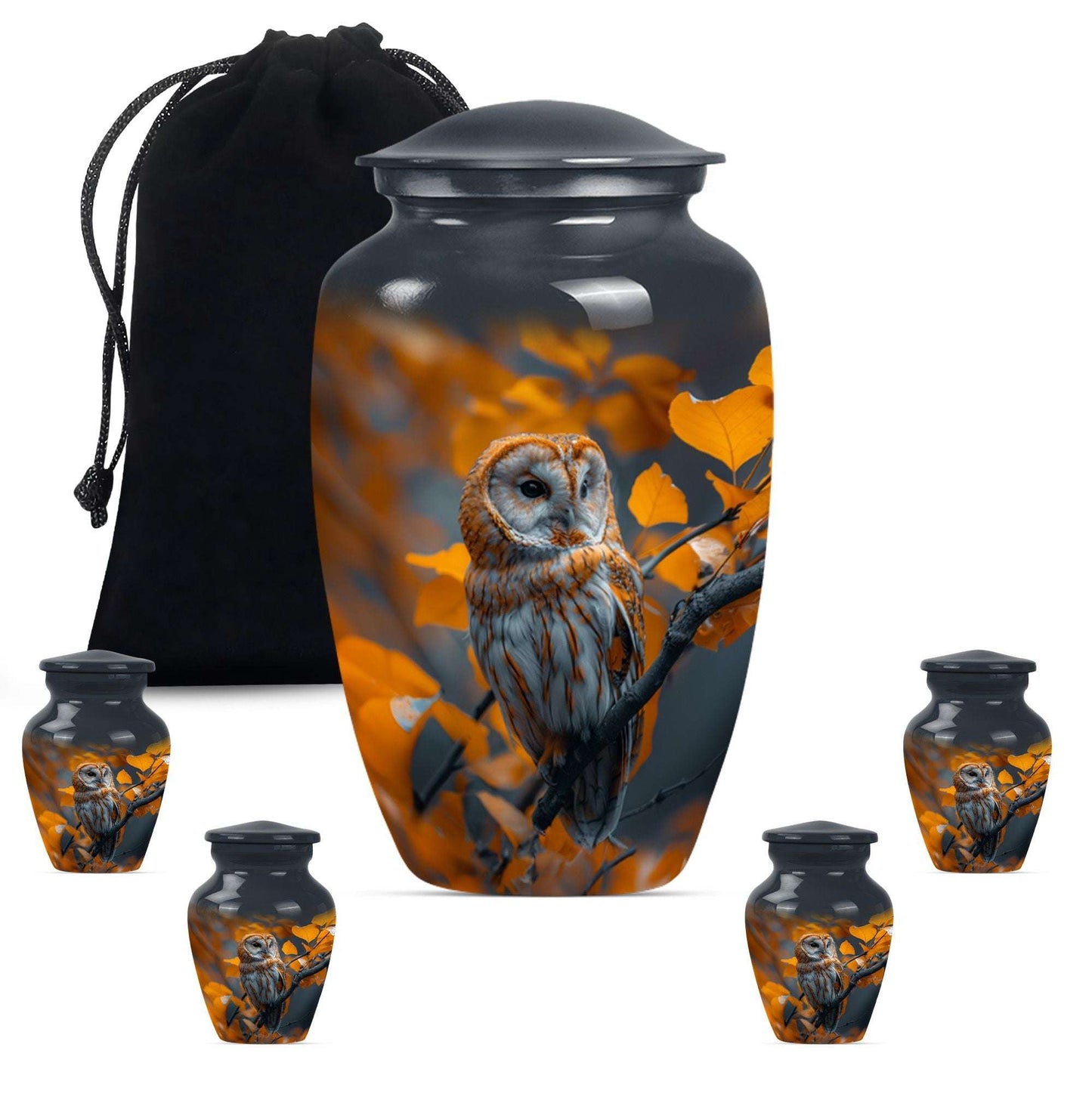 Owl Theme Large Urn With 4 Keepsake Urn