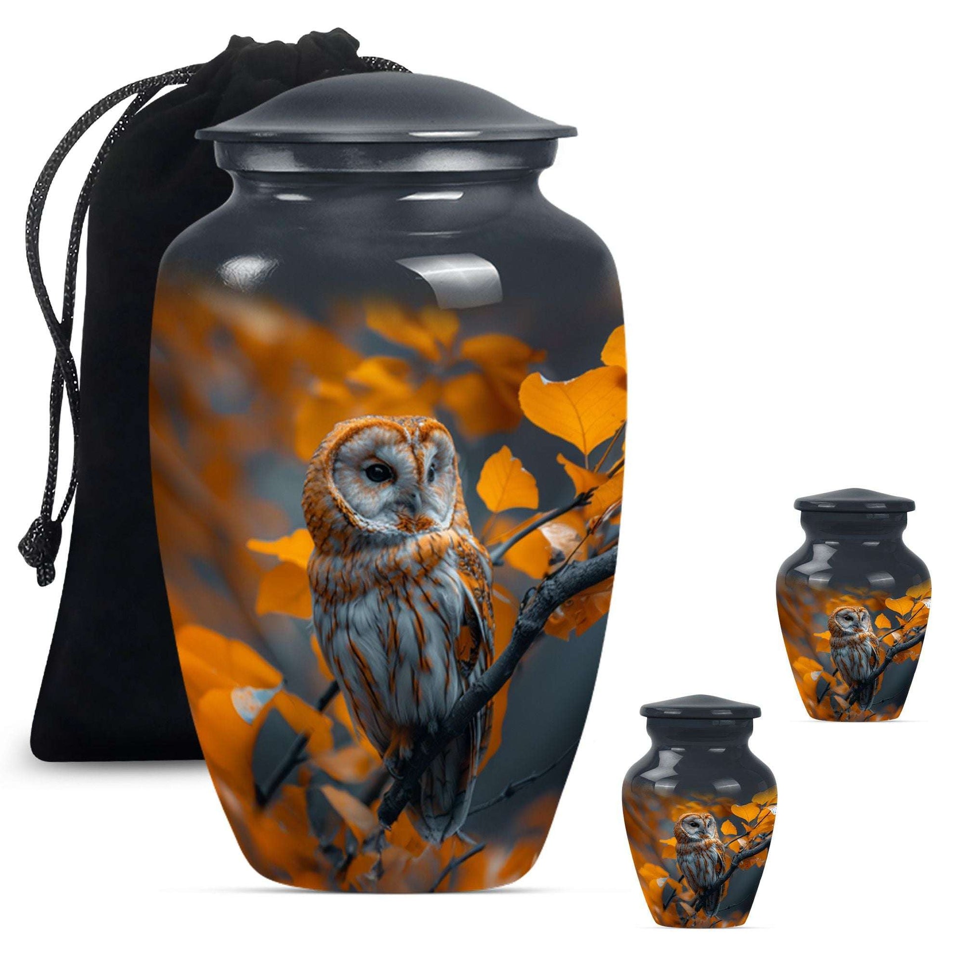 Owl Theme Large Urn With 2 Keepsake Urn