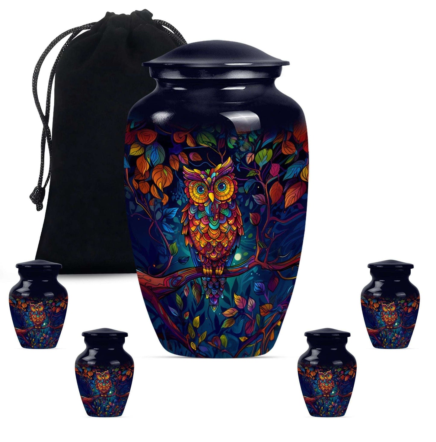 Owl Theme Large Urn With 4 Keepsake Urn