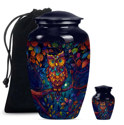 Owl Theme Large Urn With 1 Keepsake Urn