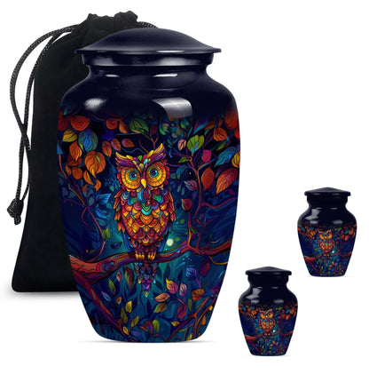 Owl Theme Large Urn With 2 Keepsake Urn