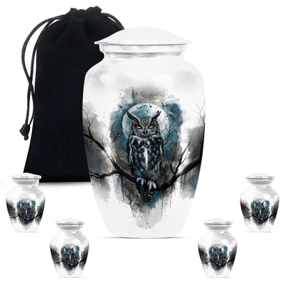 Owl Theme Large Urn With 4 Keepsake Urn