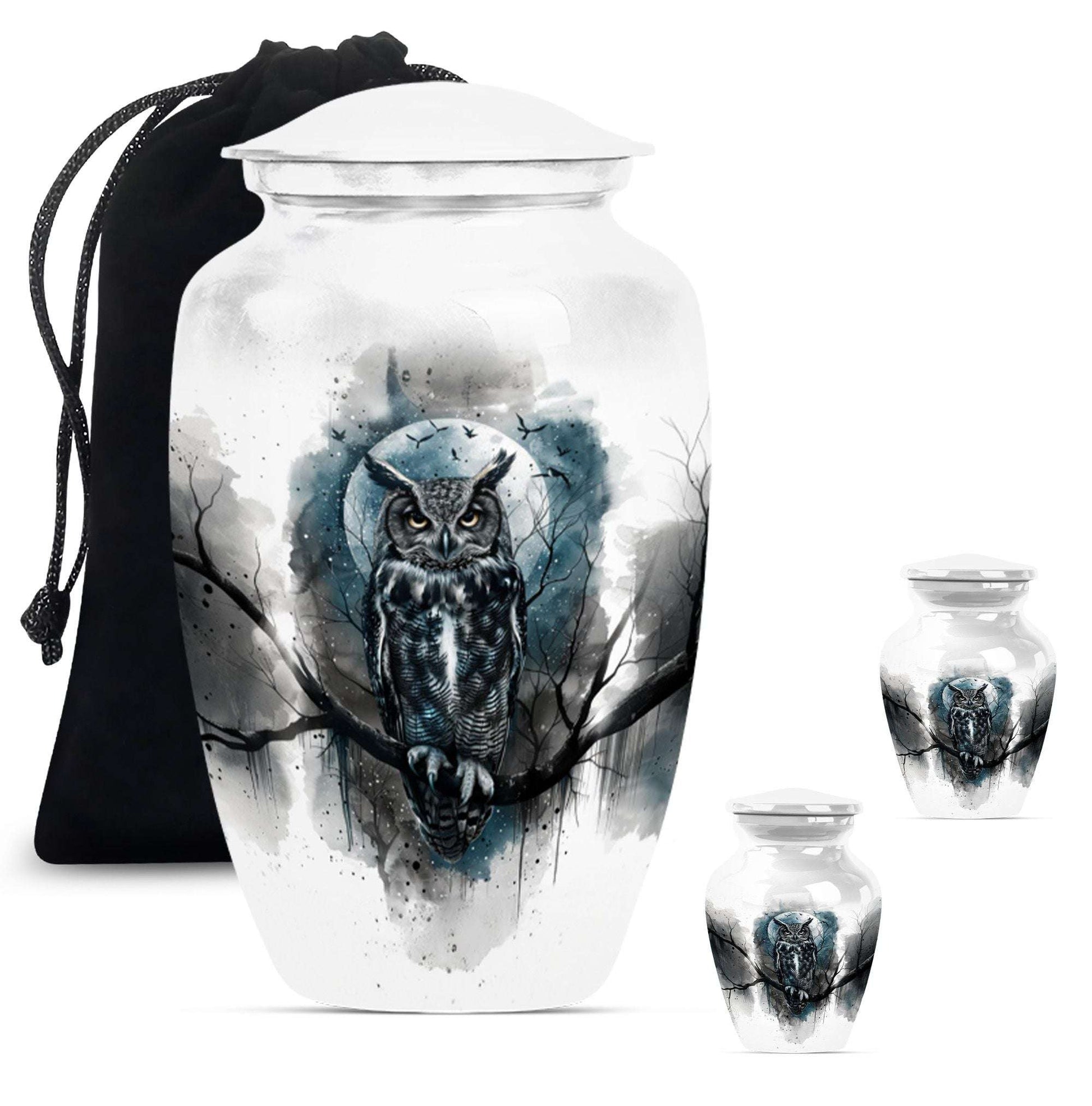 Owl Theme Large Urn With 2 Keepsake Urn